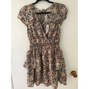 American Eagle Women's S Dress Floral Print V-neck Tiered Hem Dress Cottage